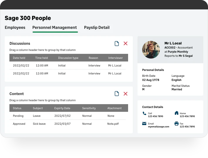 screenshot of Sage 300 People